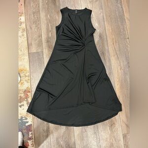 Maternity Sleeveless Midi Dress Stretch Draped Twist Waist High Low Hem Elegant